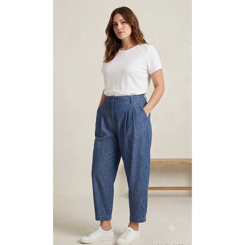 Liz Claiborne Womens Pleated High Waist Denim Tapered Leg Trousers Blue Size 10